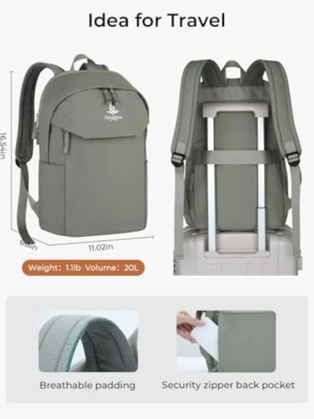 Stylish Sage Green Commuter Backpack for 15.6